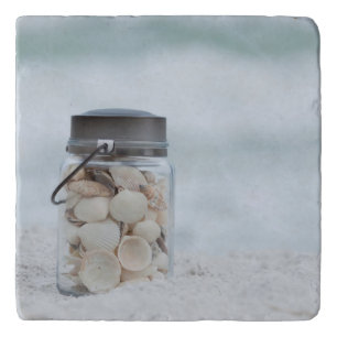 Jar Of Seashells On The Beach   Florida Trivet