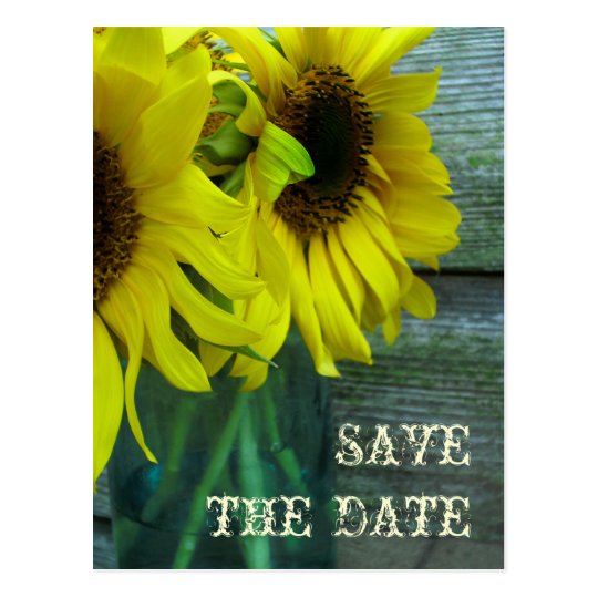 Jar Of Sunflowers Barnwood Fall Save The Date Postcard