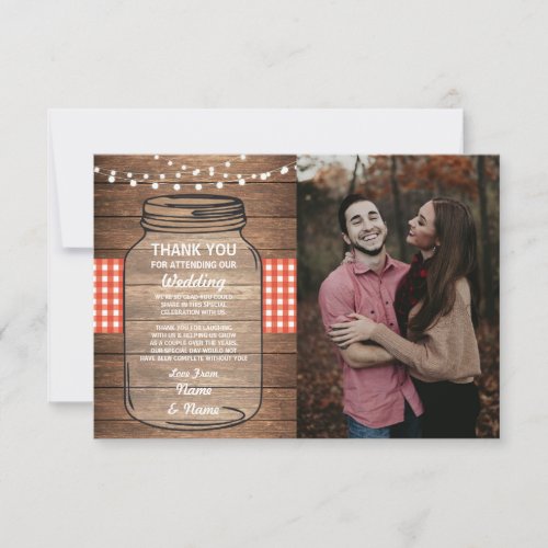 Jar Red Gingham Wedding Thank You Card Engagement