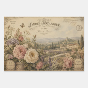 JARDIN BOTANIQUE DE PARIS FRENCH VINTAGE FLORAL WRAPPING PAPER SHEETS