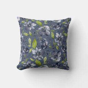 Jardin Calme Boho Floral-Light Gray&Green-MidGray Throw Pillow