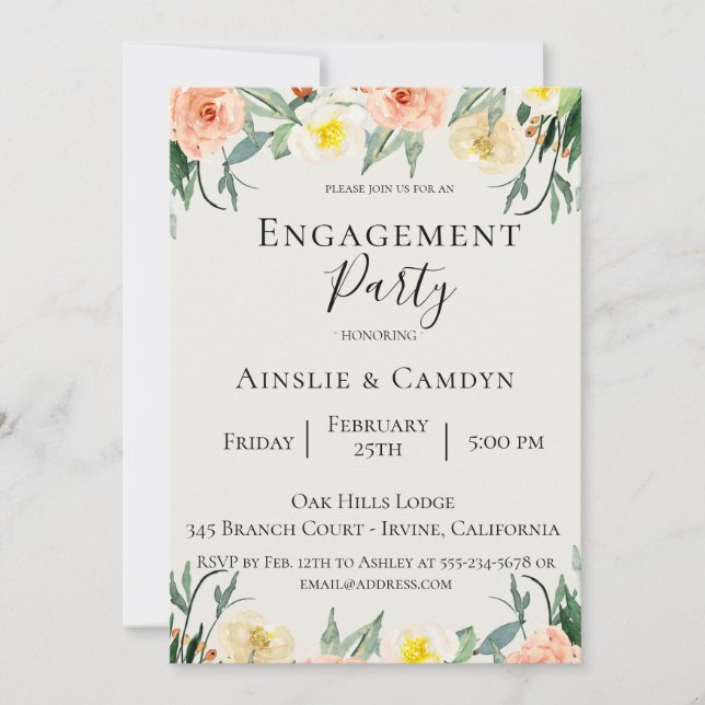 Jardin De Fleurs Engagement Party Invitation (Front)