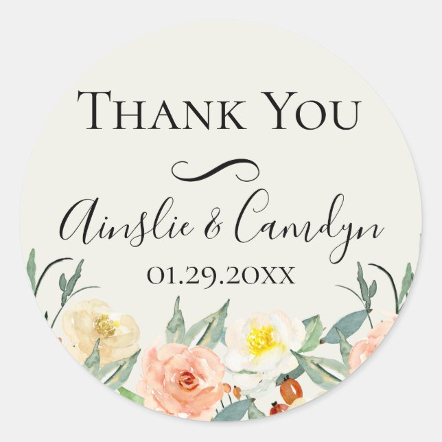 Jardin De Fleurs Wedding Thank  You Favor Classic Round Sticker (Front)