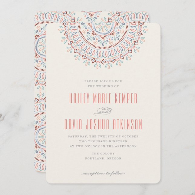 Jardin Mandala Wedding Invitation - Salmon (Front/Back)