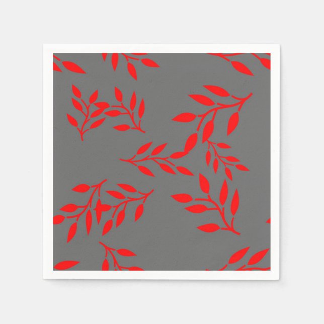 Jardin Paper Napkins Red on Gray (Front)