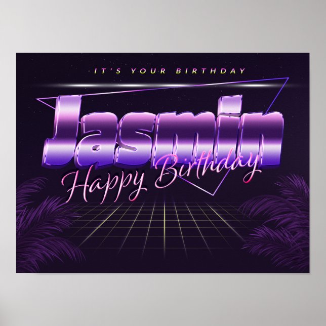 Jasmin Name Vorname lila retro Poster Geburtstag (Front)