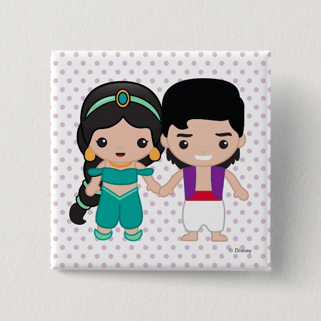 Jasmine and Aladdin Emoji Pinback Button (Front)
