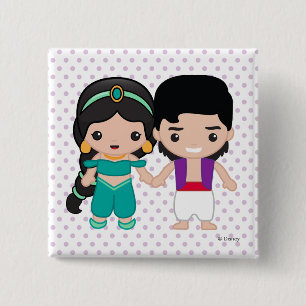Jasmine and Aladdin Emoji Pinback Button