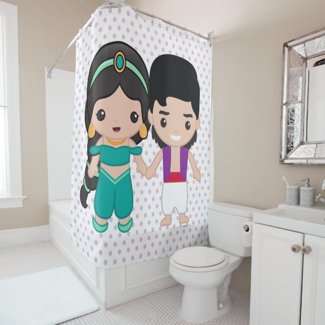 Jasmine and Aladdin Emoji Shower Curtain (In Situ)