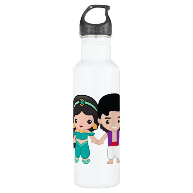 Jasmine and Aladdin Emoji Stainless Steel Water Bottle (Front)