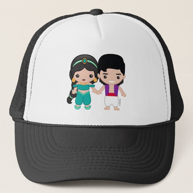 Jasmine and Aladdin Emoji Trucker Hat (Front)