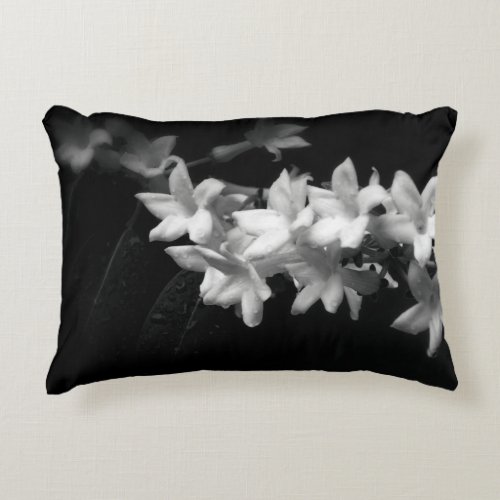 Jasmine Black and White Flowers Photograph Accent Pillow