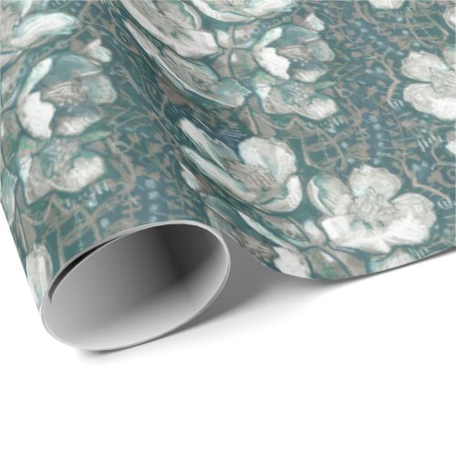 Jasmine Bloom Vintage Flowers Floral Pattern Gray Wrapping Paper