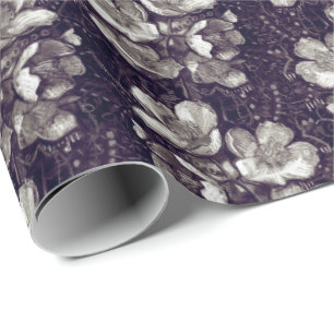 Jasmine Bloom Vintage Flowers Floral Pattern Grey Wrapping Paper