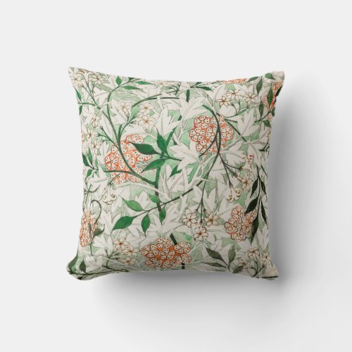 Jasmine by William Morris Green Pink White Floral Throw Pillow