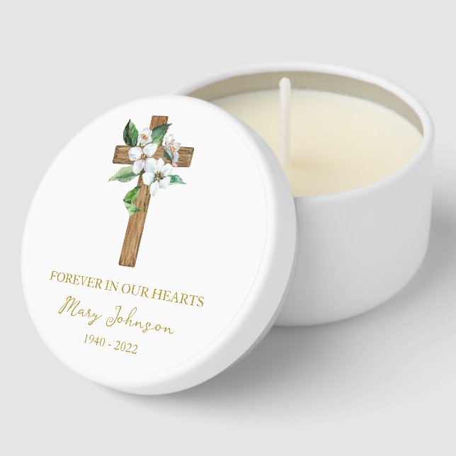 Jasmine Cross Funeral Mini Candle Favors (Corner)