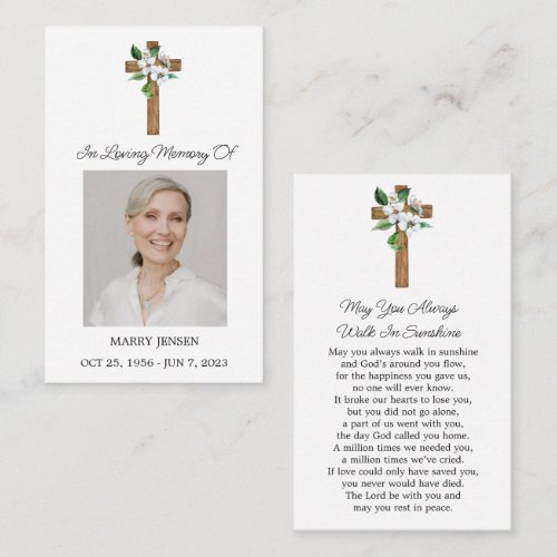 Jasmine Cross Memorial Photo Funeral Prayer Card