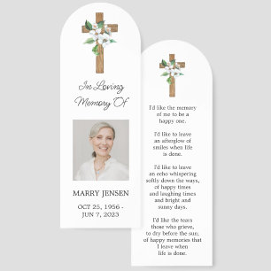 Jasmine Cross Photo Funeral Memorial Bookmark