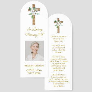 Jasmine Cross Photo Funeral Memorial Bookmark