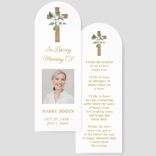 Jasmine Cross Photo Funeral Memorial Bookmark