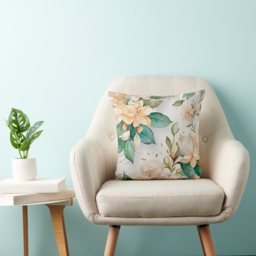 Jasmine Dreams _ Watercolor Floral  Throw Pillow