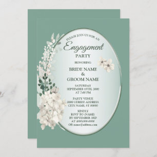 Jasmine Floral Green Geometric Engagement Party Invitation