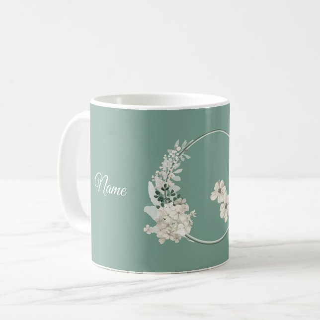 Jasmine Floral Green Geometric Wedding Party Coffee Mug (Front Left)