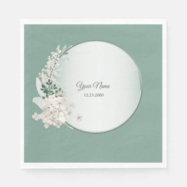 Jasmine Floral Green Geometric Wedding Party Napkins (Front)