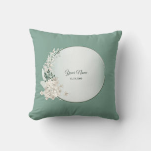 Jasmine Floral Green Geometric Wedding Party Throw Pillow