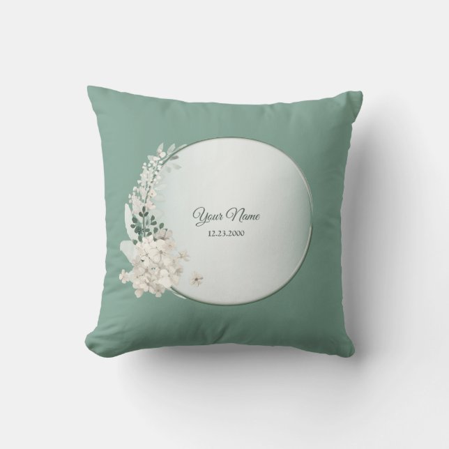 Jasmine Floral Green Geometric Wedding Party Throw Pillow (Front)