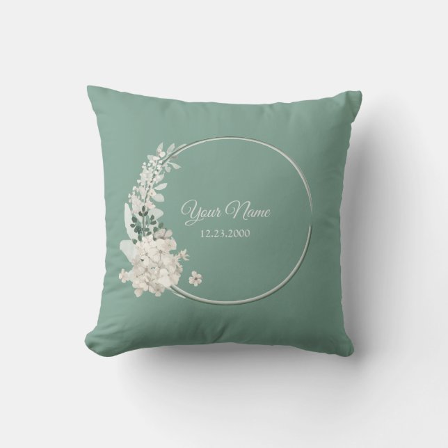 Jasmine Floral Green Geometric Wedding Party Throw Pillow (Front)