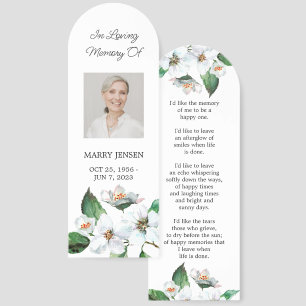 Jasmine Floral Photo Funeral Memorial Bookmark