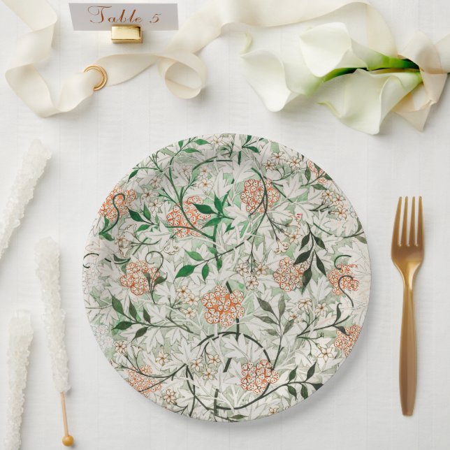 Jasmine Flower Painting Artwork Paper Plates (Wedding)