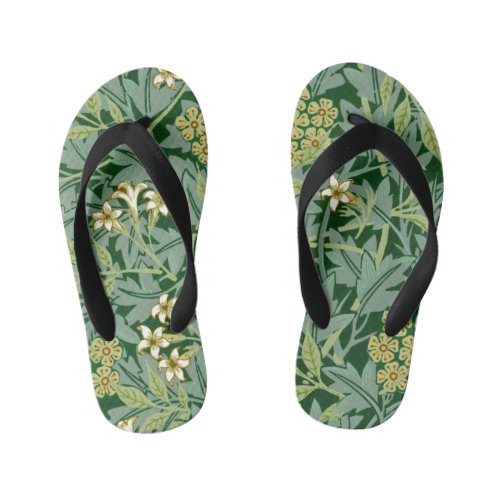 Jasmine Flower Vintage Ornament Illustration  Kids Flip Flops