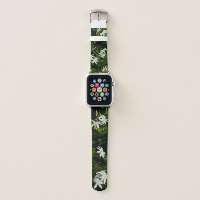 Jasmine Flowers Tropical Floral Botanical Apple Watch Band (Front)