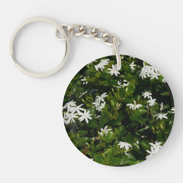 Jasmine Flowers Tropical Floral Botanical Keychain (Front)
