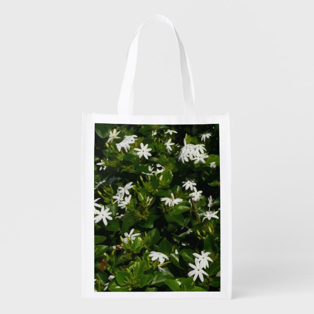 Jasmine Flowers Tropical Floral Botanical Reusable Grocery Bag (Front)