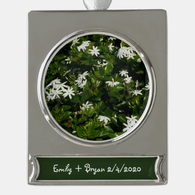 Jasmine Flowers Tropical Floral Botanical Silver Plated Banner Ornament (Front)