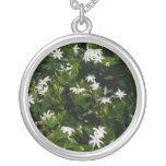 Jasmine Flowers Tropical Floral Botanical Silver Plated Necklace