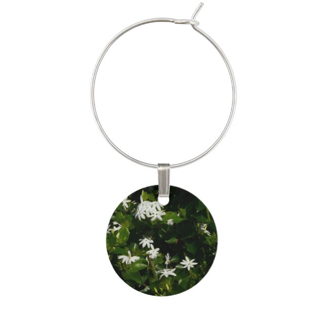 Jasmine Flowers Tropical Floral Botanical Wine Glass Charm (Front)