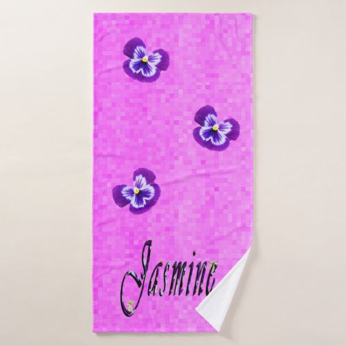 Jasmine Girls Name With Purple Pansies Bath Towel