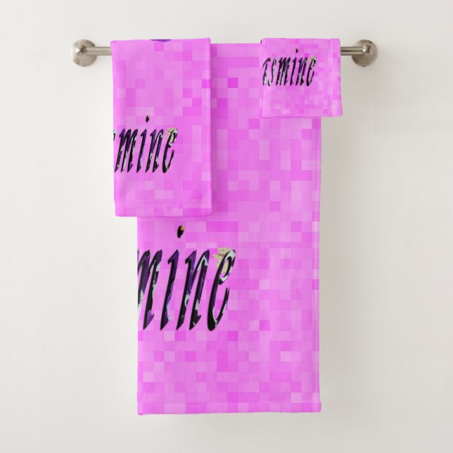 Jasmine, Girls Name With Purple Pansies, Bath Towel Set (Insitu)