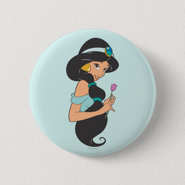 Jasmine Holding Flower Pinback Button (Front)
