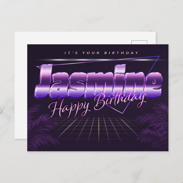 Jasmine name First name purple postcard birthday (Front/Back)