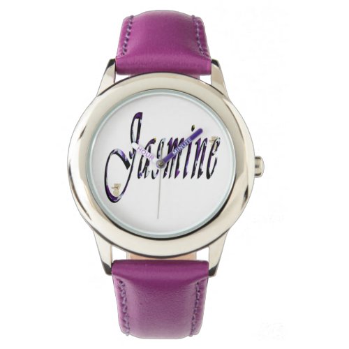 Jasmine Name Logo Girls Purple Leather Watch Watch