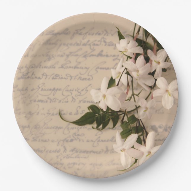 Jasmine on old script paper plates (Front)