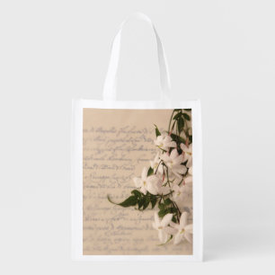 Jasmine on old script reusable grocery bag