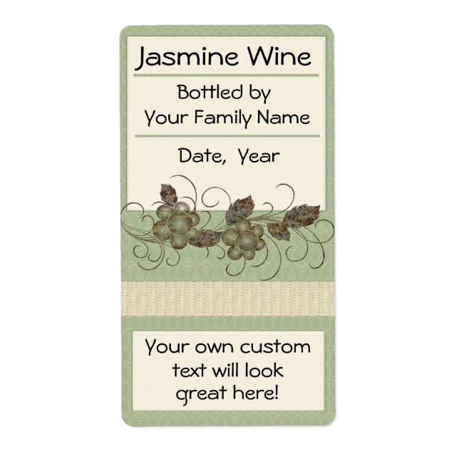 Jasmine Vine Wine Labels Bordeaux, Ice Wine (Front)