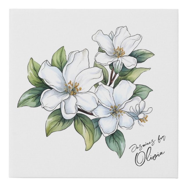 "Jasmines for..." Editable Slogan & Name Faux Canvas Print (Front)