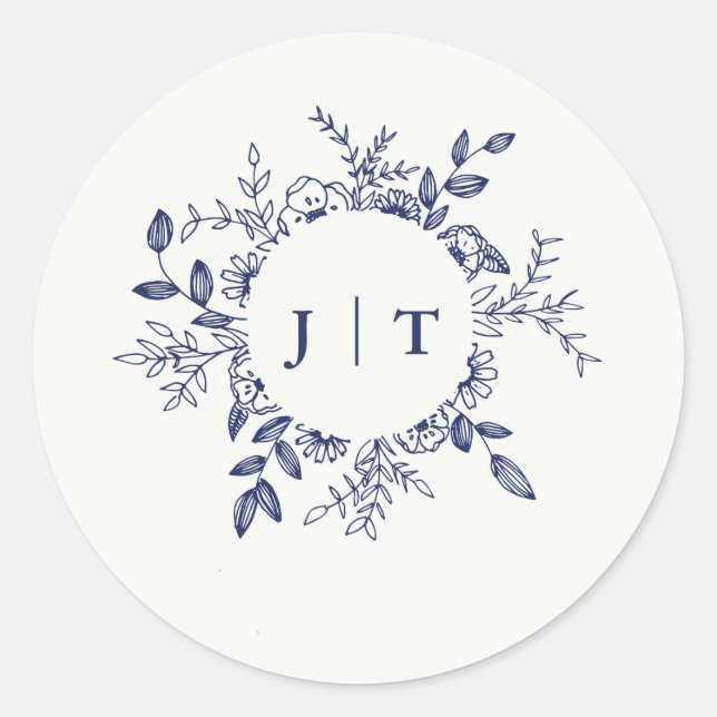 Jasminum Sambac with Navy Blue Wedding  Classic Round Sticker (Front)
